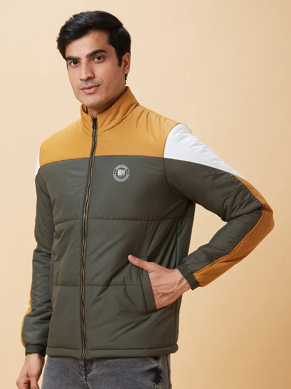 Being Human Men  Jackets-Bottle Gree And Mustard And White